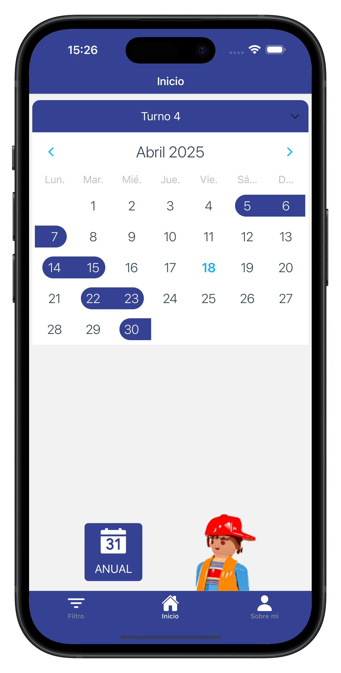La app Mi Rotativo con el Calendario Anual Turno 4